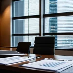 출구 전략을 위한 법적 고려사항 - **Detailed Due Diligence in a Modern Boardroom:**
    "A wide-angle shot of a sleek, modern corporat...